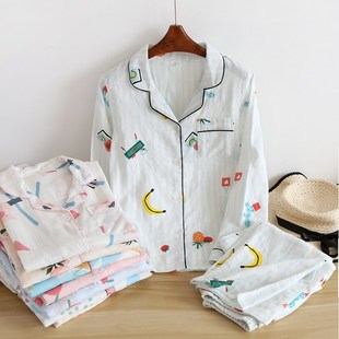 透气 家居服可爱薄款 2020春秋薄款 纯棉睡衣女卡通全棉双层纱布长袖