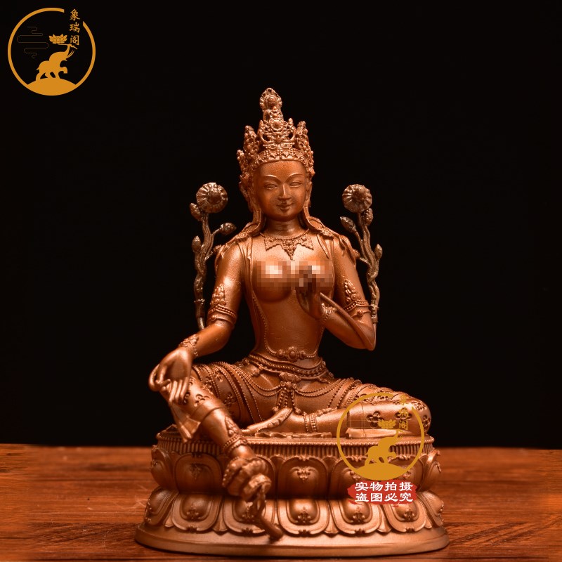 铜佛像用品绿度母佛像供奉摆件佛像 铜古色绿度母10厘米