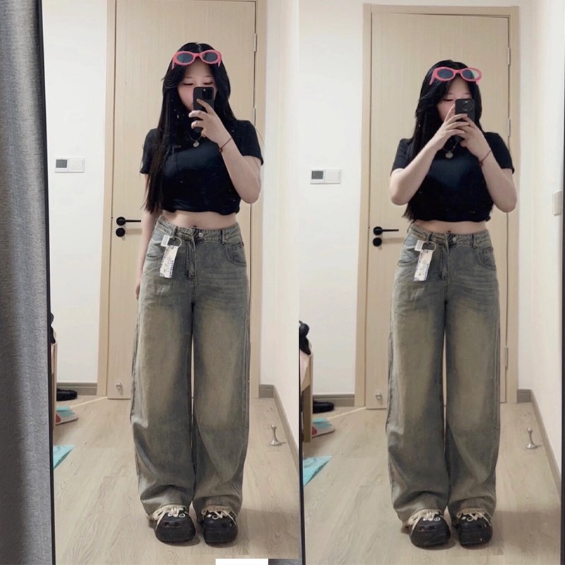 2-300斤加肥加大胖mm大码女做旧直筒牛仔裤女梨形身材遮肉阔腿裤