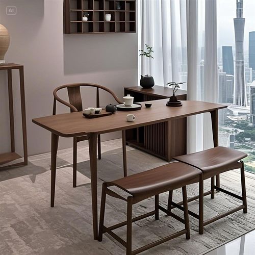 新中式禅意黑胡桃白蜡木茶桌椅组合酒店民宿办公室功夫茶台泡茶桌