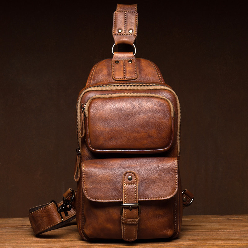 新品植鞣牛皮斜挎包头层牛皮单肩包手工擦色腰包真皮男包潮男胸包,箱包皮具/热销女包/男包,胸包,淘宝优惠券,粉丝福利购,淘宝优惠卷
