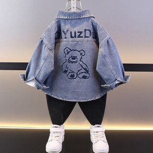 男童牛仔衬衫外套春秋2024新款小童薄款洋气男宝时髦儿童春装上衣
