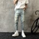 小脚破洞牛仔裤 男韩版 简约哈伦铅笔裤 复古做旧流行修身 弹力九分裤