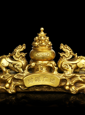 铜聚宝盆貔貅工艺礼品摆件铜金钱元宝貔貅摆件