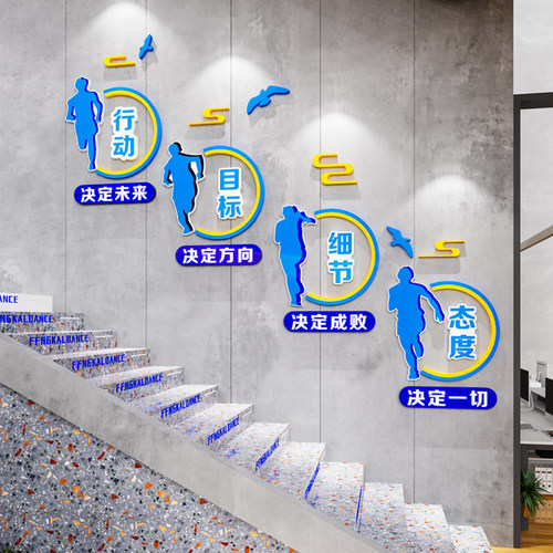 办公室墙面装饰公司励志标语墙贴企业文化墙楼梯台阶背景形象布置