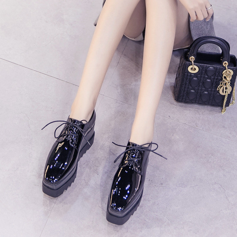 松糕鞋女厚底2023年新款春秋百搭时尚增高方头系带英伦高跟单鞋潮,女鞋,深口单鞋,淘宝优惠券,粉丝福利购,淘宝优惠卷