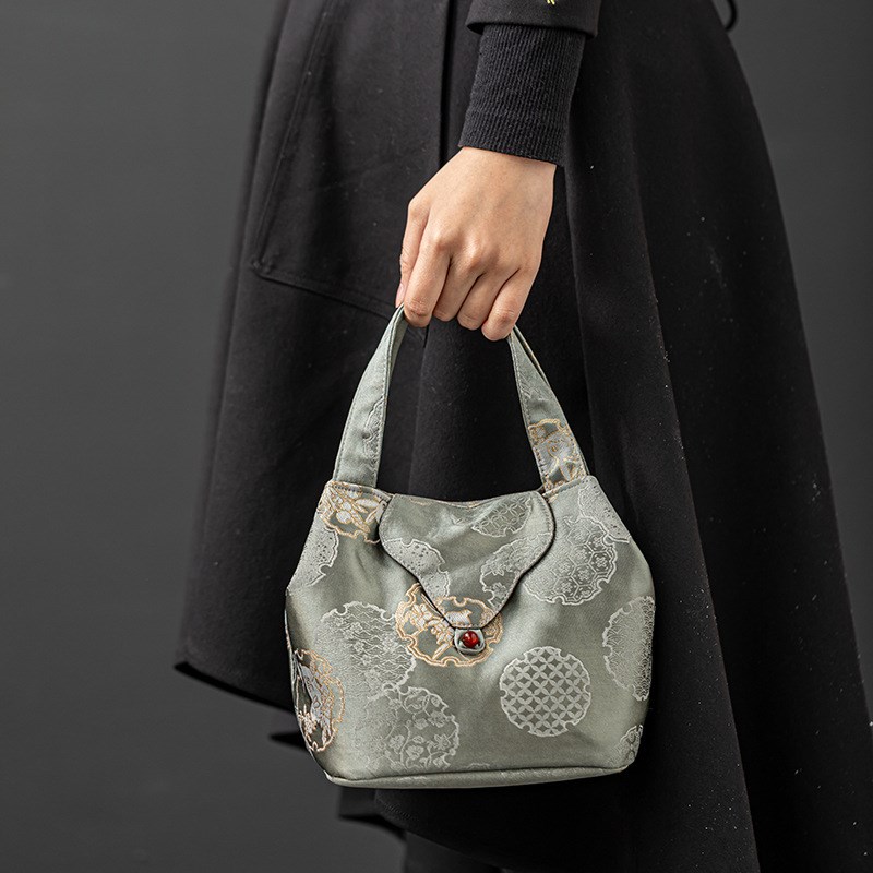 中式交织真丝茶事包便携户外旅行茶具收纳包袋织锦茶杯袋茶壶布包