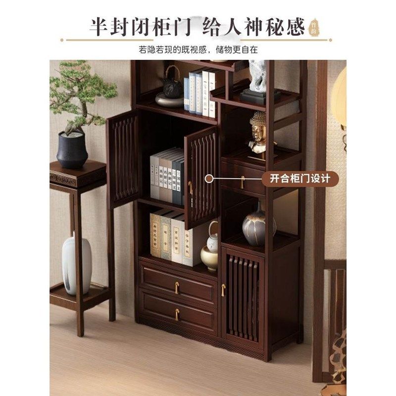 新中式博古架实木茶叶展示柜茶室现代简约多宝阁摆件大容量置物架