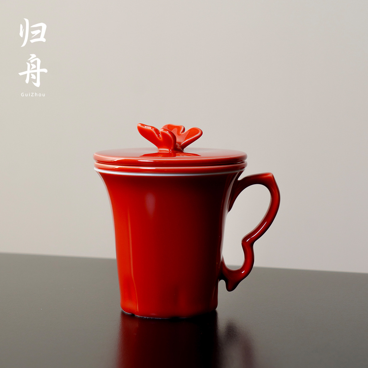 归舟2025新款枣红陶瓷马克杯泡茶杯家用女士创意咖啡杯下午茶单杯