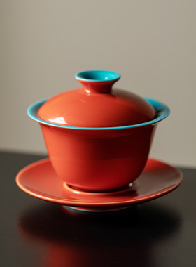 归舟故宫红三才盖碗茶杯陶瓷不烫手功夫茶具女士泡茶碗敬茶碗专用