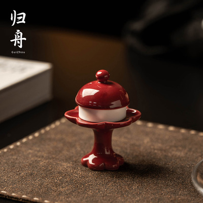归舟新款陶瓷茶道配件功夫茶具防烫茶盖架茶桌摆件家用盖碗壶盖托