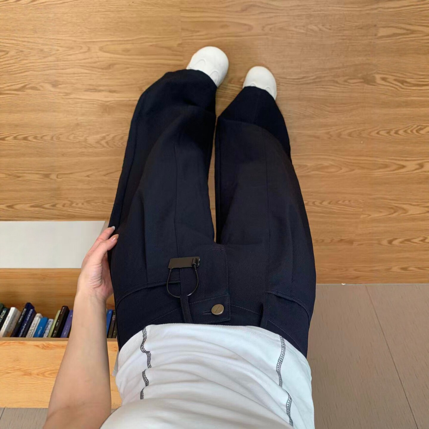 藏青色设计感休闲西装裤女夏