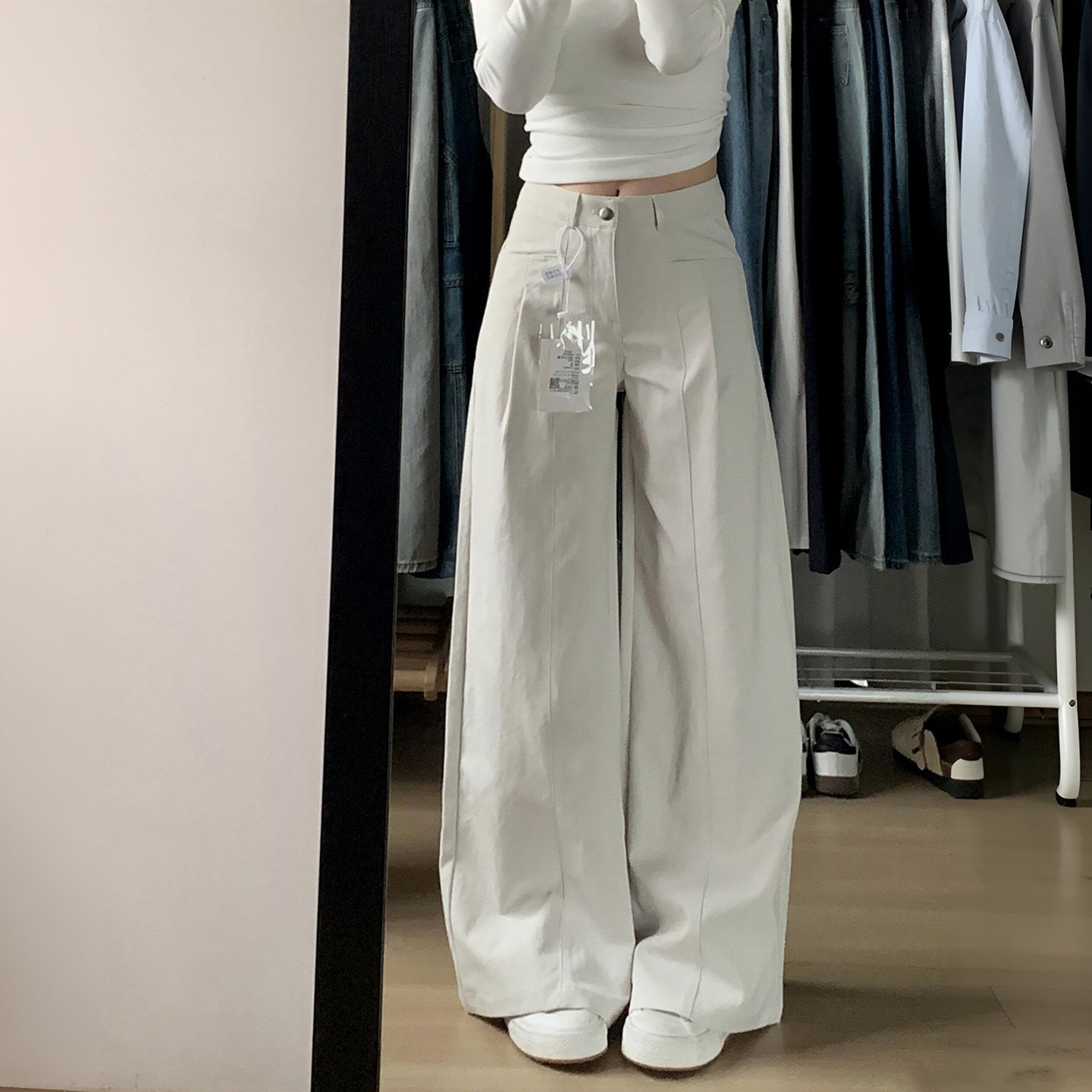 175高个子加长浅卡其阔腿西