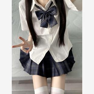 正版津の川原创jk制服套装格裙校供感学院风短袖衬衫高腰百褶裙夏