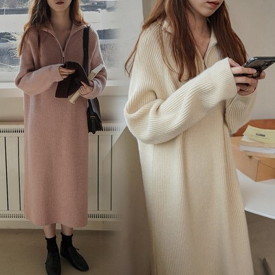 大码秋冬装孕妇针织毛衣潮妈胖MM温柔中长款宽松长袖连衣裙300斤