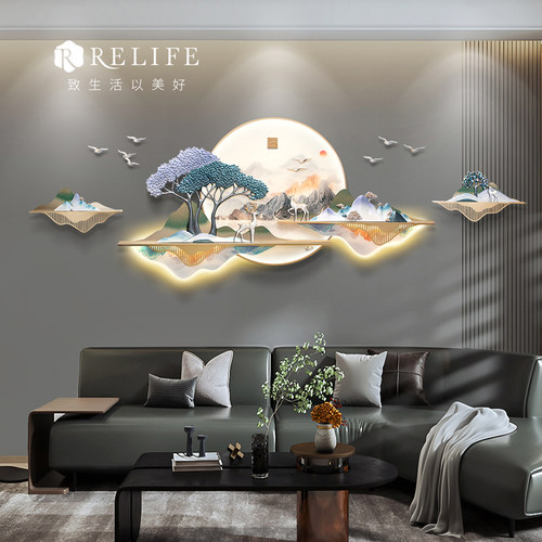 3d立体氛围客厅装饰画led灯沙发背景墙挂画大气新中式创意壁画