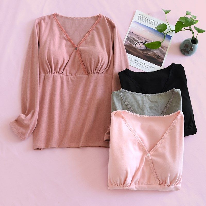 哺乳秋衣月子服德绒保暖上衣秋冬孕妇睡衣加绒棉毛单件打底家居服