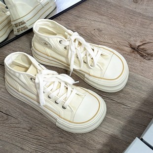 多巴胺大头板鞋 奶呼呼学生厚底高帮帆布鞋 薄款 百搭小白鞋 子 女夏季