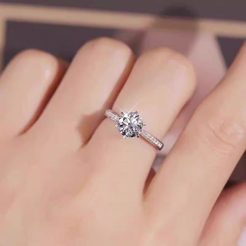 PT950铂金六爪钻戒单排群镶天然真钻女戒指求婚情人节送老婆女友