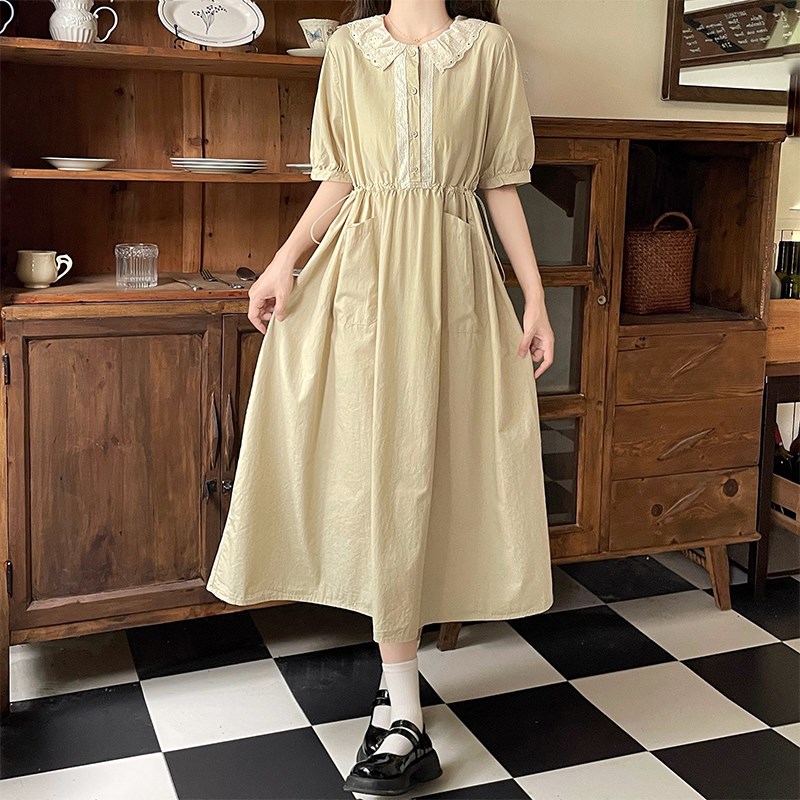 初中女生甜美学院风中长款裙子夏2024新款高中学生洋气休闲连衣裙