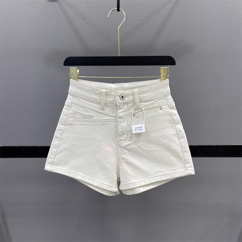 米白色高腰牛仔短裤女2025夏季新款时尚修身显瘦辣妹A字阔腿热裤
