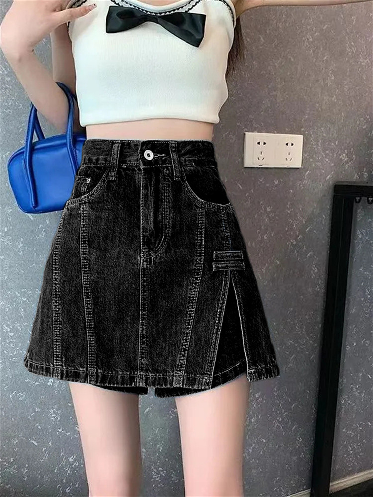 高腰牛仔短裙女夏季新款遮胯显瘦半身裙防走光内衬裙裤百搭a字裙
