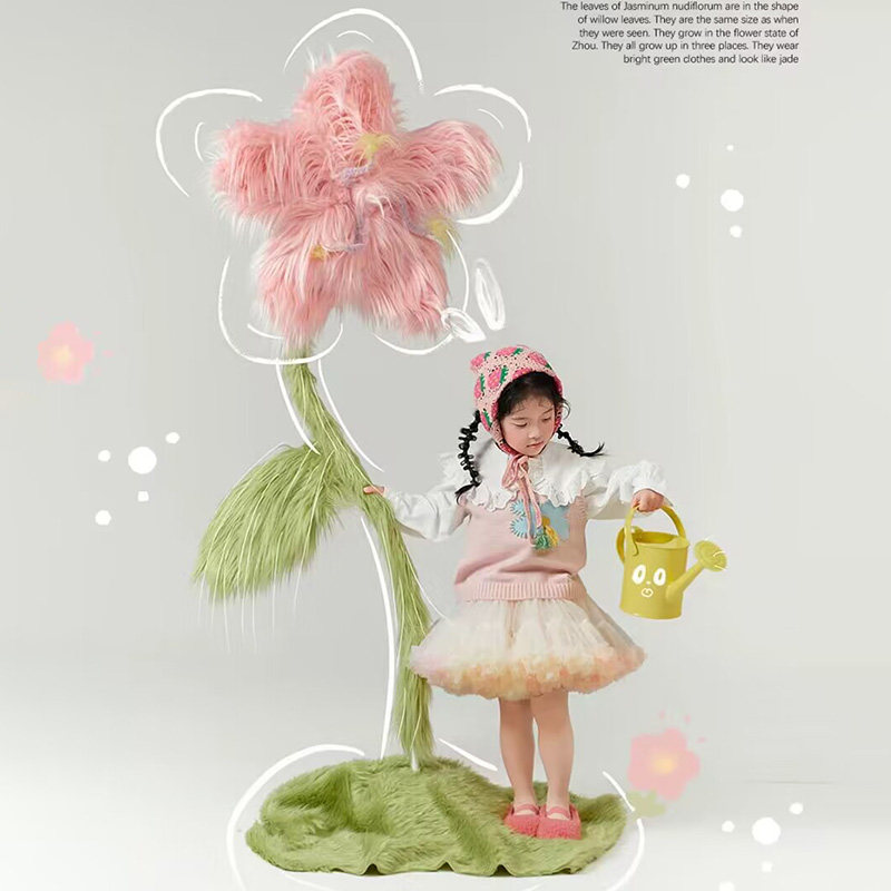 影楼儿童春季摄影毛绒粉色大花朵写真拍照道具橱窗造景装饰摆件