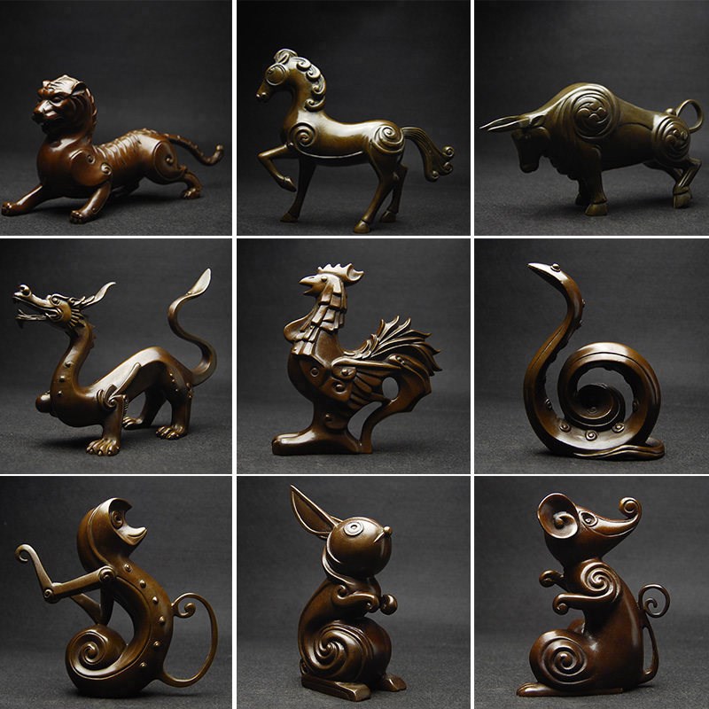 铜之美 十二生肖摆件 铜工艺品12生肖铜鼠牛虎兔龙蛇马羊猴鸡狗猪