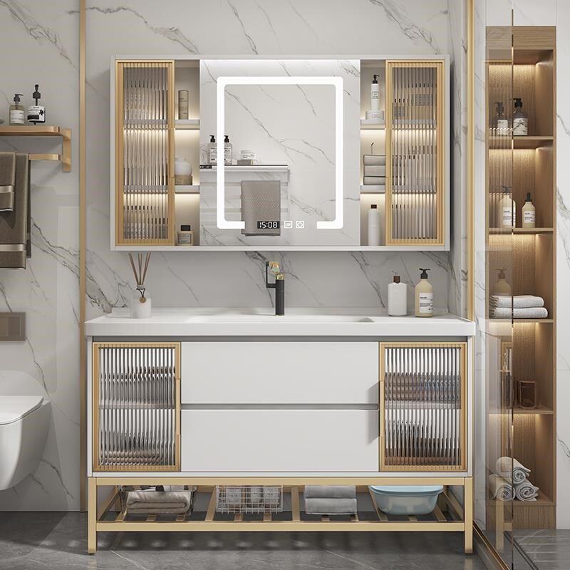 轻奢简约浴室柜组合卫生间一体陶瓷盆柜洗漱台现代奶油风智能卫浴