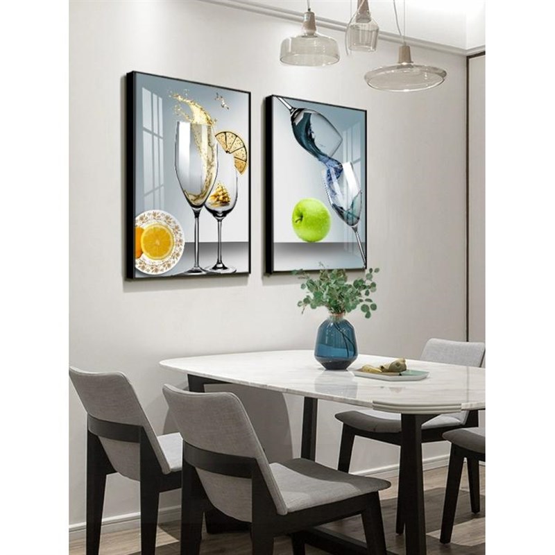 餐厅装饰画现代简约饭厅挂画北欧花卉酒杯歺厅背景墙壁画轻奢墙画图片