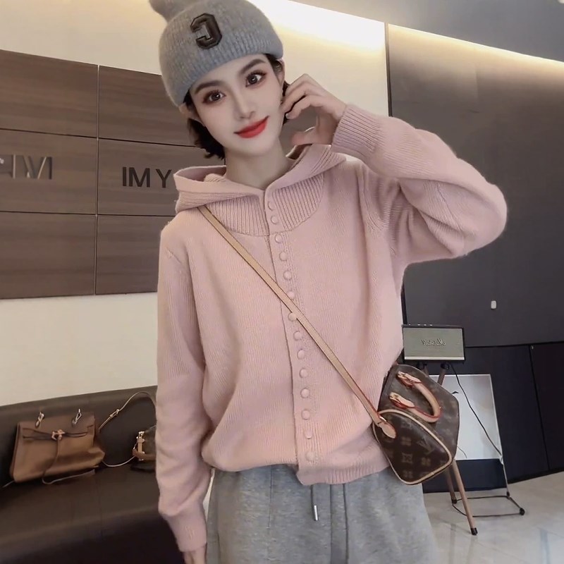 今年流行连帽慵懒高级感针织开衫女2025春装新款时尚毛衣开衫外套