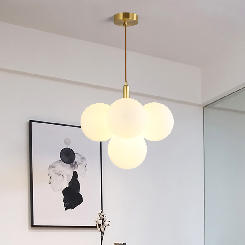 北欧全铜吊灯儿童房卧室餐厅主灯法式奶油风魔豆玻璃圆球主卧灯具,家装灯饰光源,卧室/书房吊灯,淘宝优惠券,粉丝福利购,淘宝优惠卷