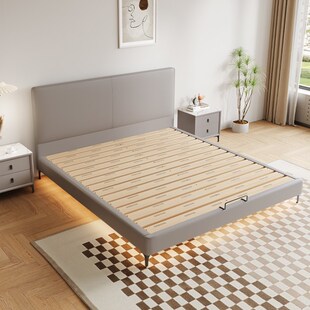 全实木双a人床现代简约排骨架床架齐边超薄床头软包靠背主卧小户