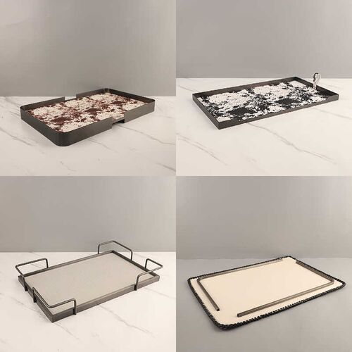 轻奢皮革收纳f托盘摆件样板间售楼处酒店洗手台香薰收纳盘家居饰