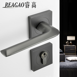 全铜轻奢门锁室内家用现代实木美式 分体锁静音卧室房门锁简约北欧