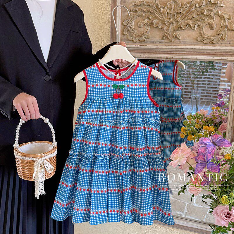 女童背心裙夏季2025新款复古森系连衣裙洋气度假风无袖小清新裙子