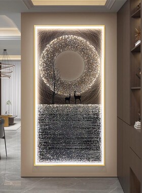星空麋鹿LED灯画欧式玄关晶瓷装饰画现代简约风走廊尽头高端挂画