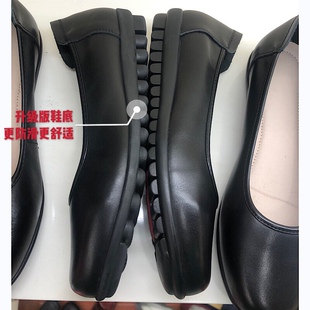 升级感叹号真皮黑色空姐工t作鞋平底牛皮空姐职业女鞋圆头大码单