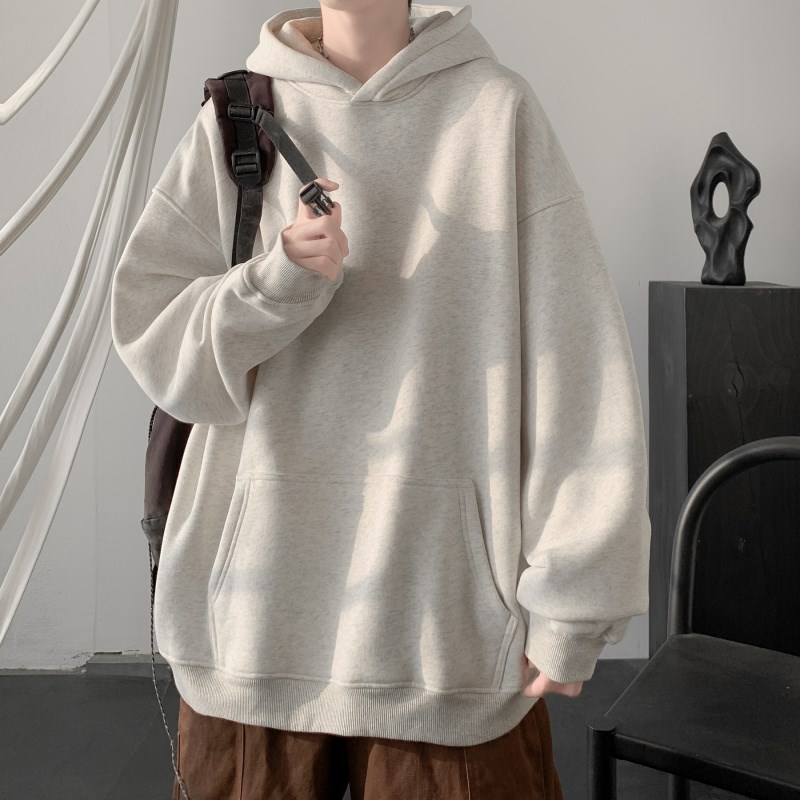 秋冬重磅加绒纯色连帽卫衣男2025新款美式潮牌宽松慵懒风情侣外套