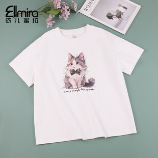 大童洋气薄款 上衣打底宽松圆领白色2025新款 t恤夏季 8920女童短袖