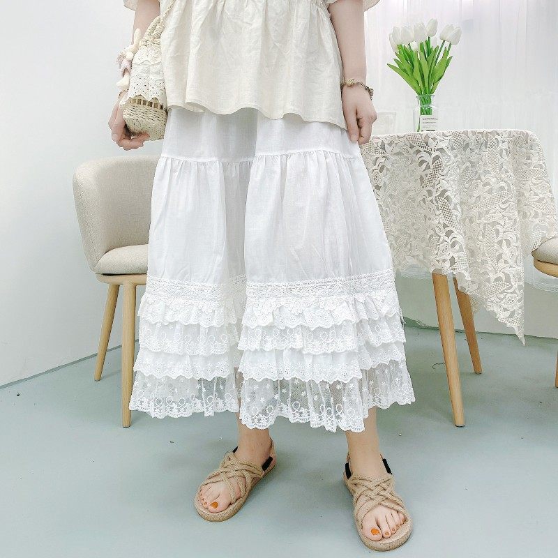 森系新款文艺复古纯棉多层蕾丝花边夏季宽松半身裙打底衬裙蛋糕裙