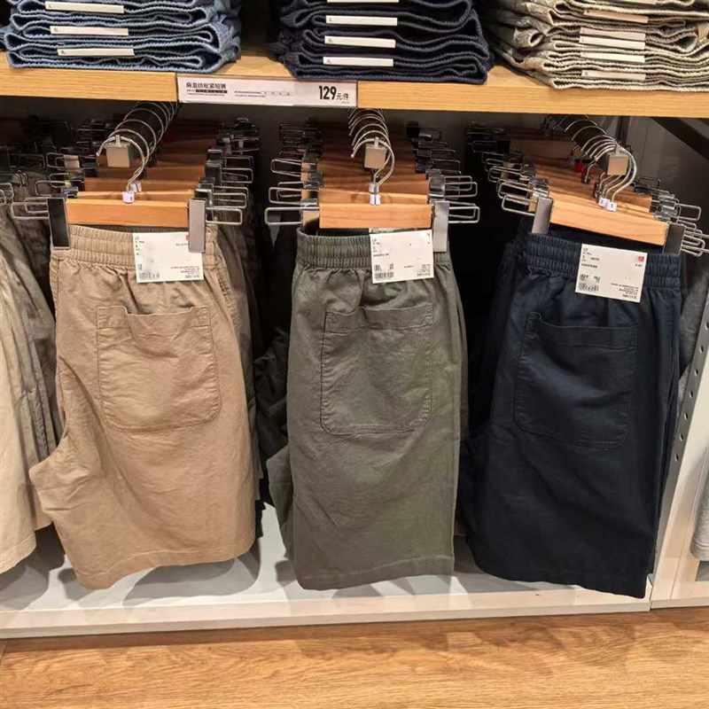 477515 夏季新款男女装美式休闲棉麻混纺松紧腰宽松工装短裤外穿