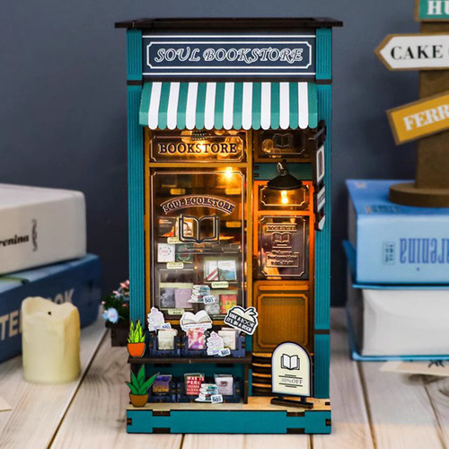 弘达diy小屋灵魂书店房子立体拼装书立建筑模型解压玩具生日礼物