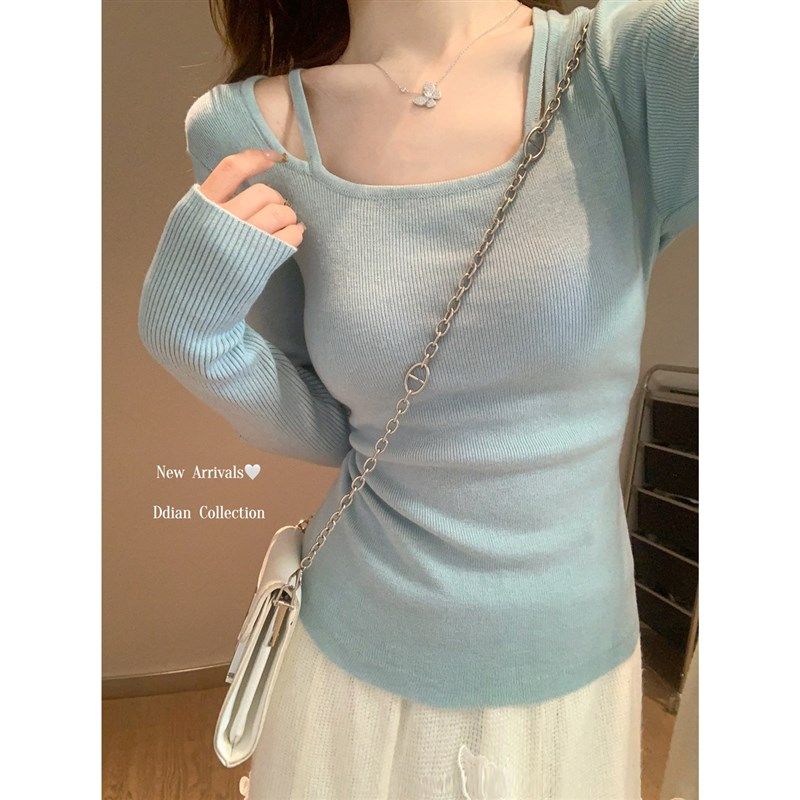 秋冬新款挂脖气质方领辣妈外出哺乳装针织衫打底上衣产后喂奶毛衣