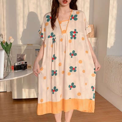 新款棉绸宽松大码连衣裙人造棉180斤可穿孕妇睡裙夏季薄款