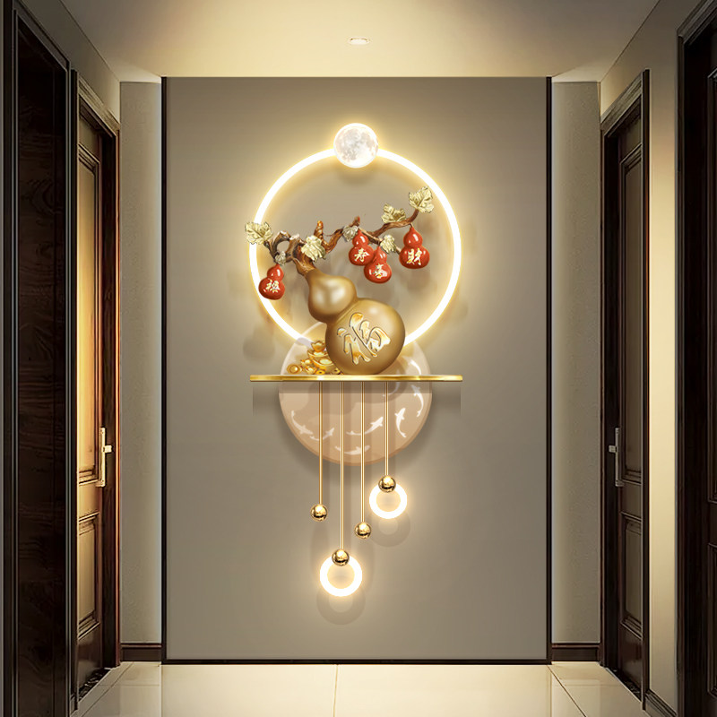 入户玄关5D立体葫芦装饰画过道走廊尽头新中式福禄壁画灯福字挂画