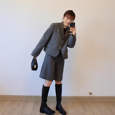 格雷系深灰色高腰毛呢五分裤女2025冬季新款加厚百搭阔腿直筒裤子