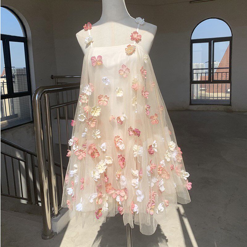 小众轻奢重工立体花朵裹胸裙花苞连衣裙
