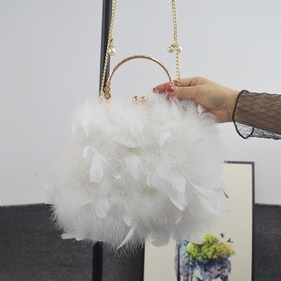 女包2020新款 百搭网红真毛包 手提单肩斜挎可爱毛绒鸵鸟毛皮草时尚