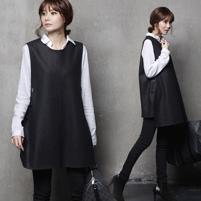 背心裙女秋冬季2021年新款气质宽松加厚羊毛呢马甲裙无袖连衣裙子